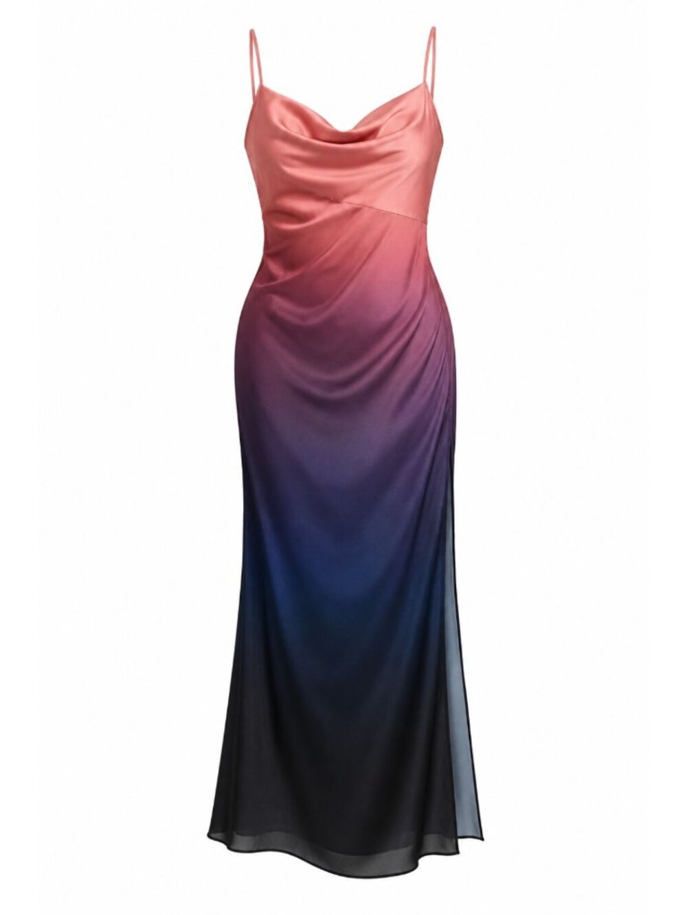 New! Victoria's Secret Blue Ombre Satin Draped Cowl Neck Maxi Dress 50367